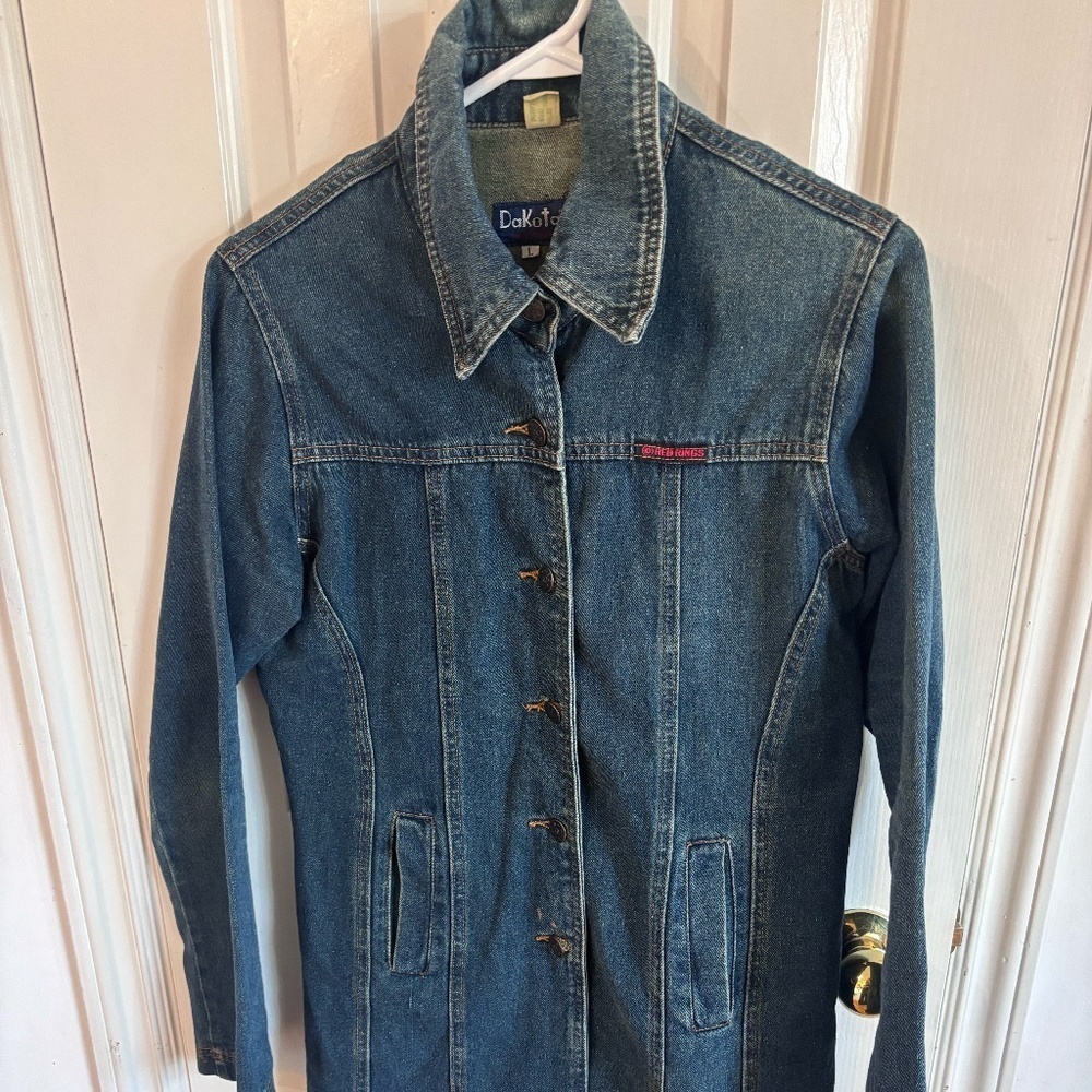 Vintage 90s y2k long denim jacket ! so much fun * accepting offers